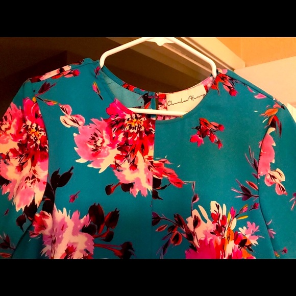 Charles Henry teal/pink floral shift dress - Picture 2 of 2